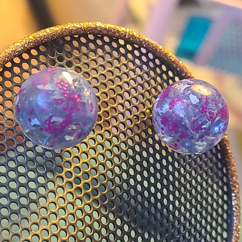 Blue and Pink Glitter Stud Earrings